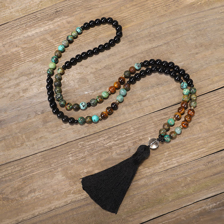 Stone Tiger Eye Turquoise 108-Bead Mala Necklace & Bracelet — product view 5