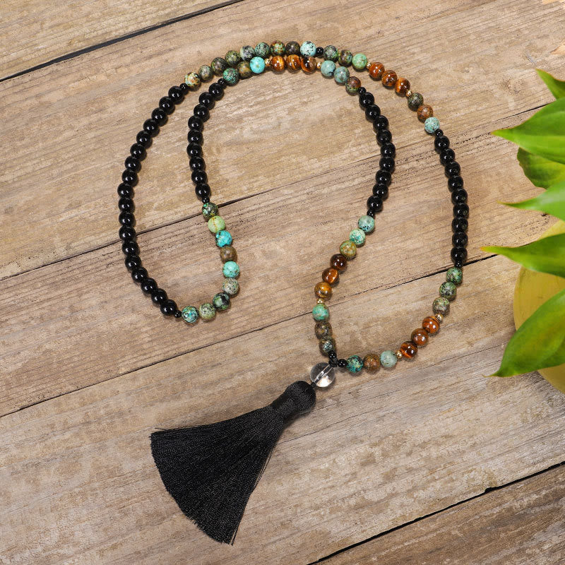 Stone Tiger Eye Turquoise 108-Bead Mala Necklace & Bracelet — product view 6