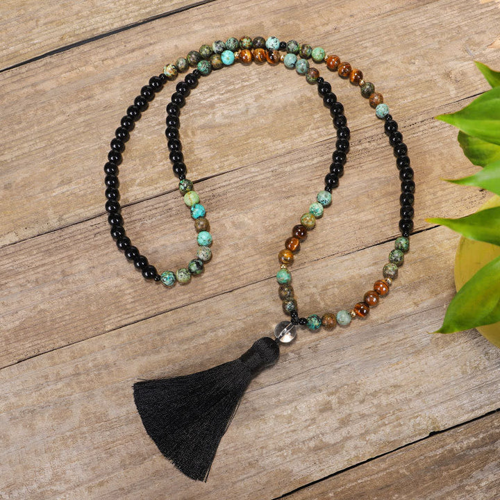 Stone Tiger Eye Turquoise 108-Bead Mala Necklace & Bracelet — product view 6