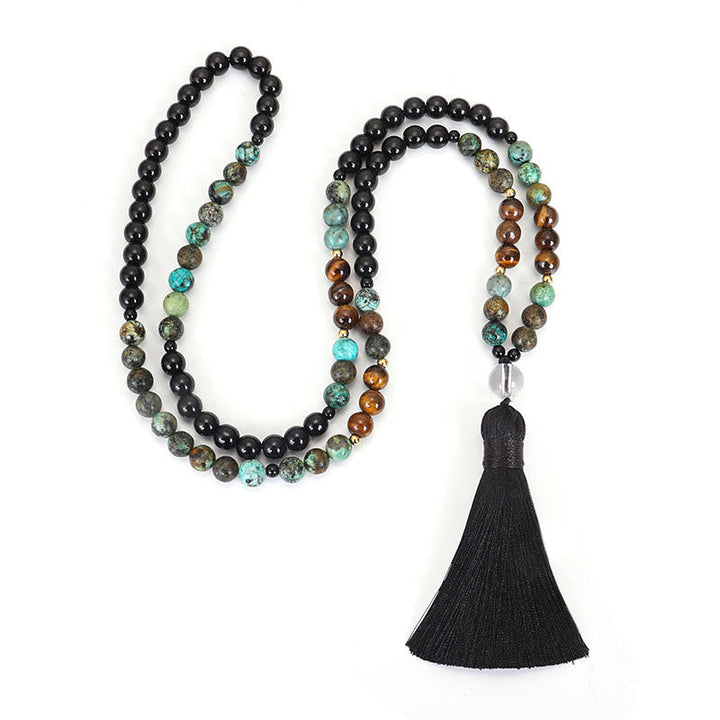 Stone Tiger Eye Turquoise 108-Bead Mala Necklace & Bracelet — product view 9