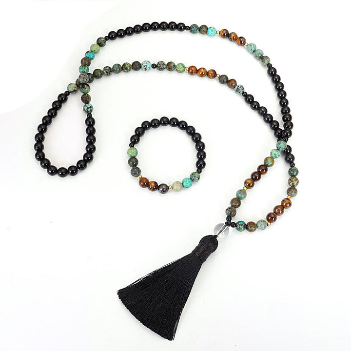 Stone Tiger Eye Turquoise 108-Bead Mala Necklace & Bracelet — product view 10