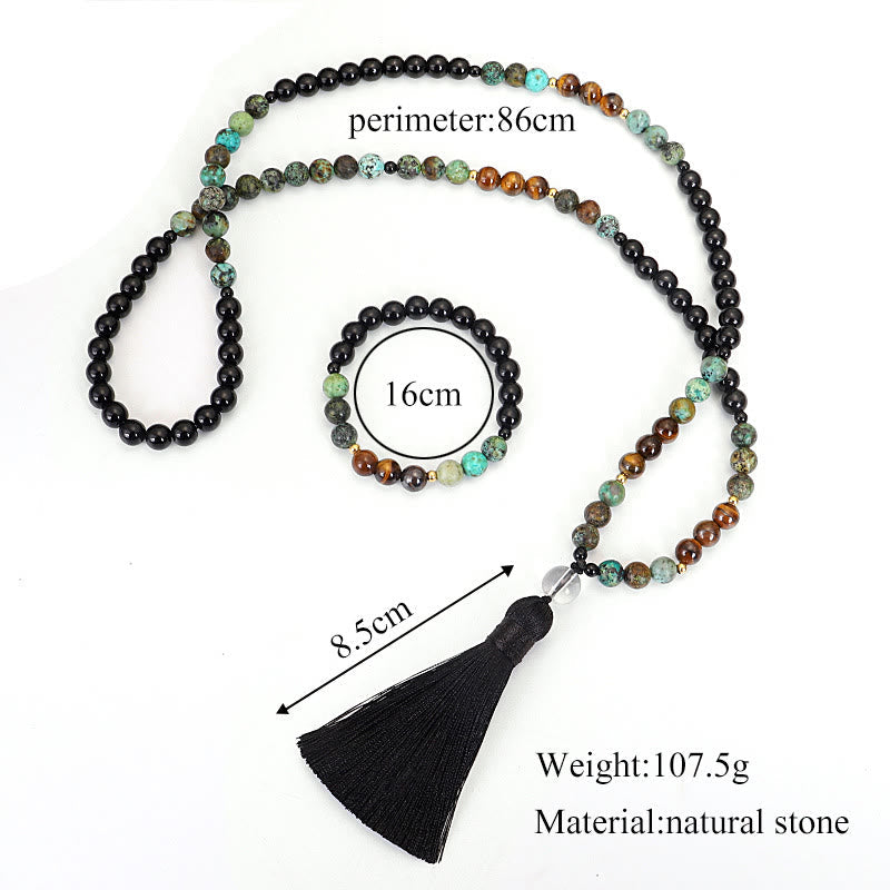 Stone Tiger Eye Turquoise 108-Bead Mala Necklace & Bracelet — product view 11