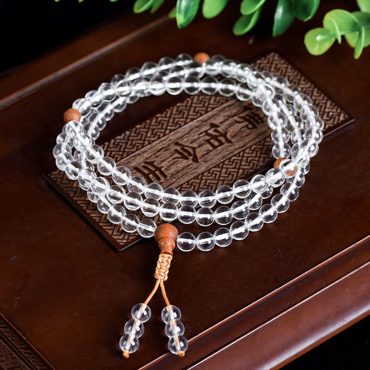 Stone White Crystal Sandalwood 108-Bead Mala Bracelet — main product view