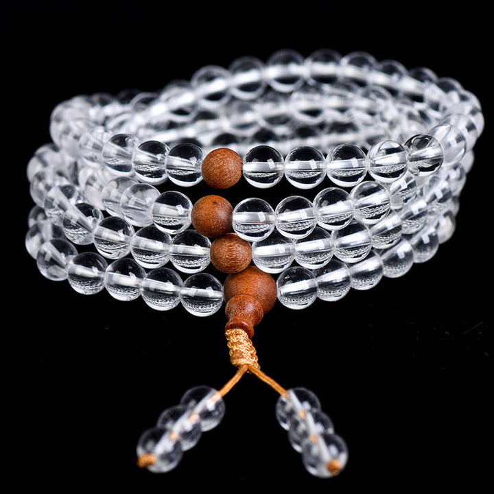 Stone White Crystal Sandalwood 108-Bead Mala Bracelet — product view 2