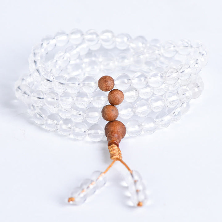 Stone White Crystal Sandalwood 108-Bead Mala Bracelet — product view 3