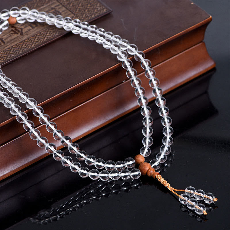 Stone White Crystal Sandalwood 108-Bead Mala Bracelet — product view 4