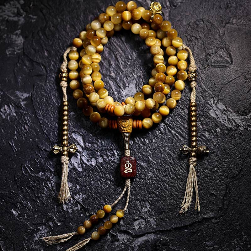 Tiger Eye Copper Dorje 108-Bead Mala Bracelet — product view 7