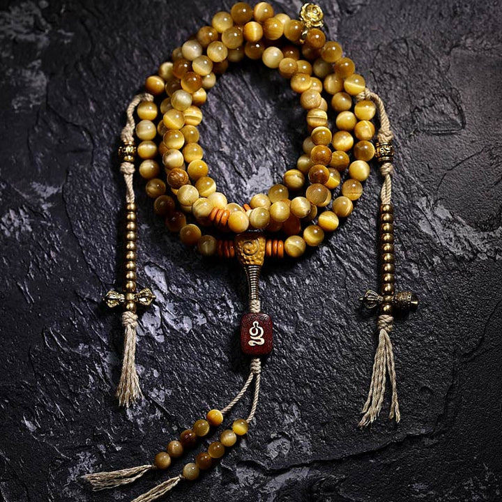 Tiger Eye Copper Dorje 108-Bead Mala Bracelet — product view 7