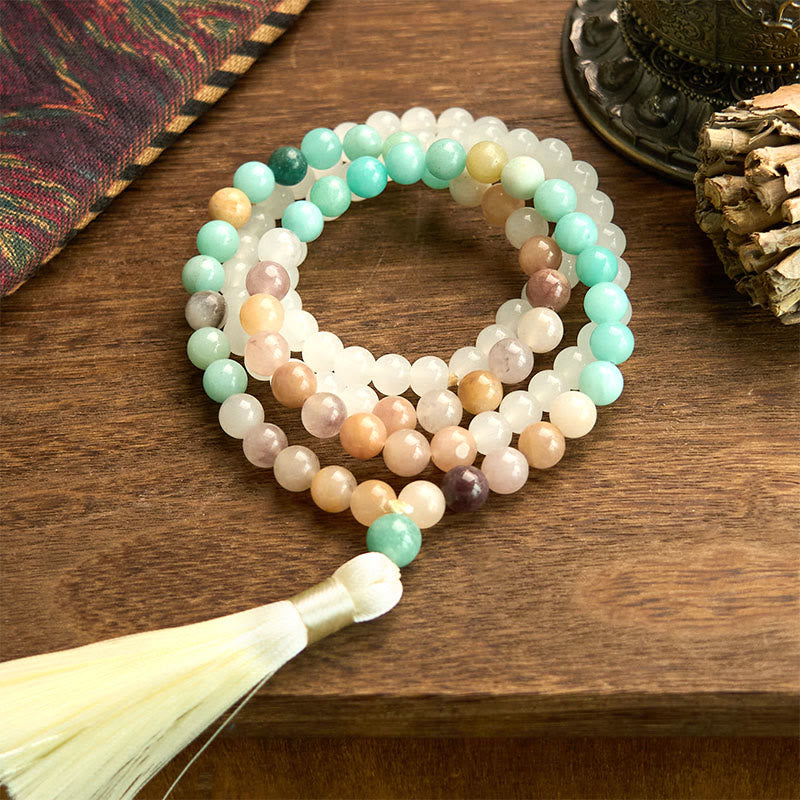 White Jade Amazonite White 108-Bead Mala Bracelet — main product view