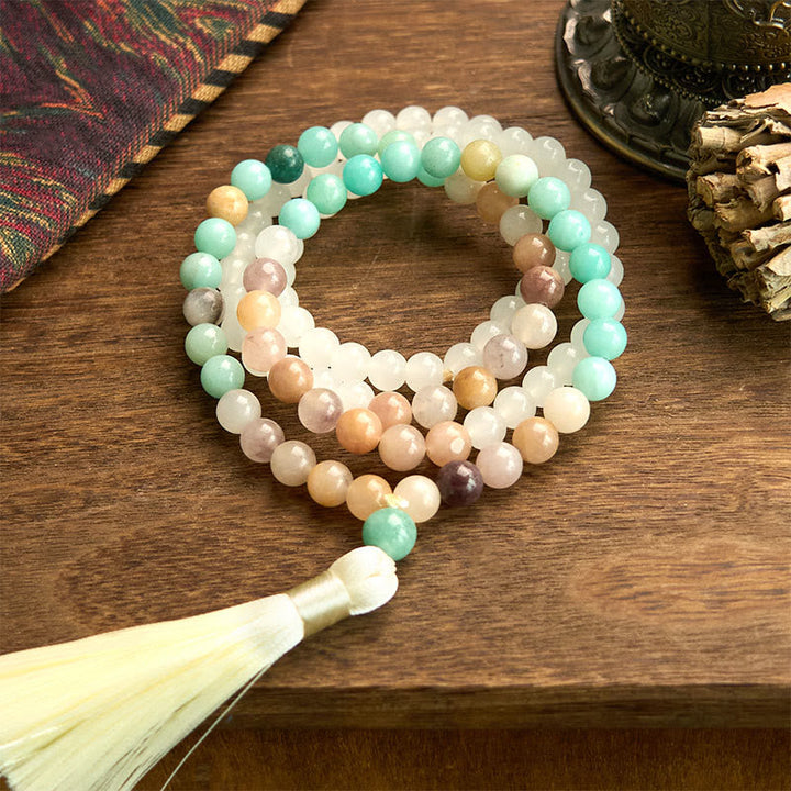 White Jade Amazonite White 108-Bead Mala Bracelet — main product view