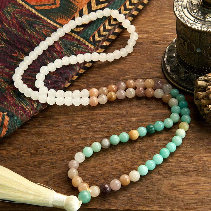 White Jade Amazonite White 108-Bead Mala Bracelet — product view 2