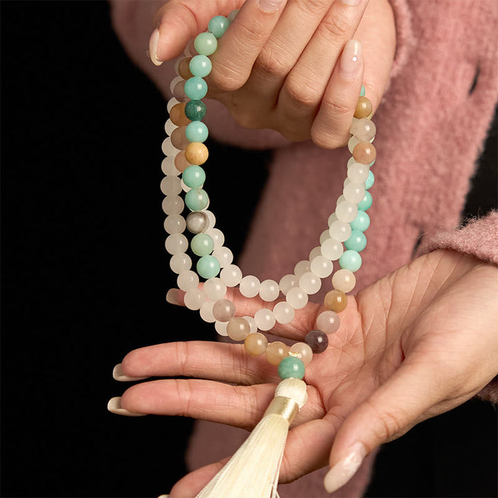 White Jade Amazonite White 108-Bead Mala Bracelet — product view 4