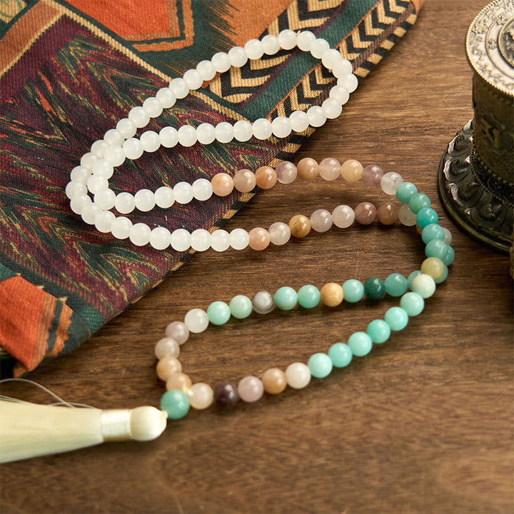 White Jade Amazonite White 108-Bead Mala Bracelet — product view 5