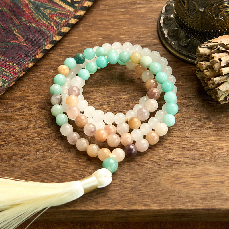 White Jade Amazonite White 108-Bead Mala Bracelet — product view 6