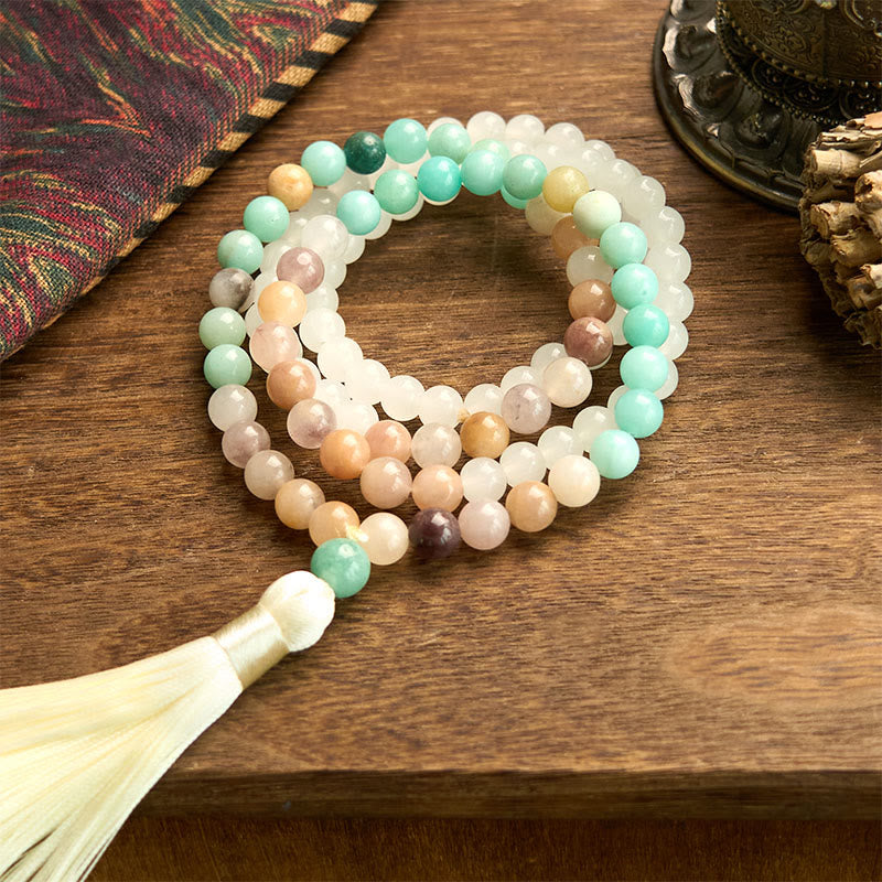 White Jade Amazonite White 108-Bead Mala Bracelet — product view 7