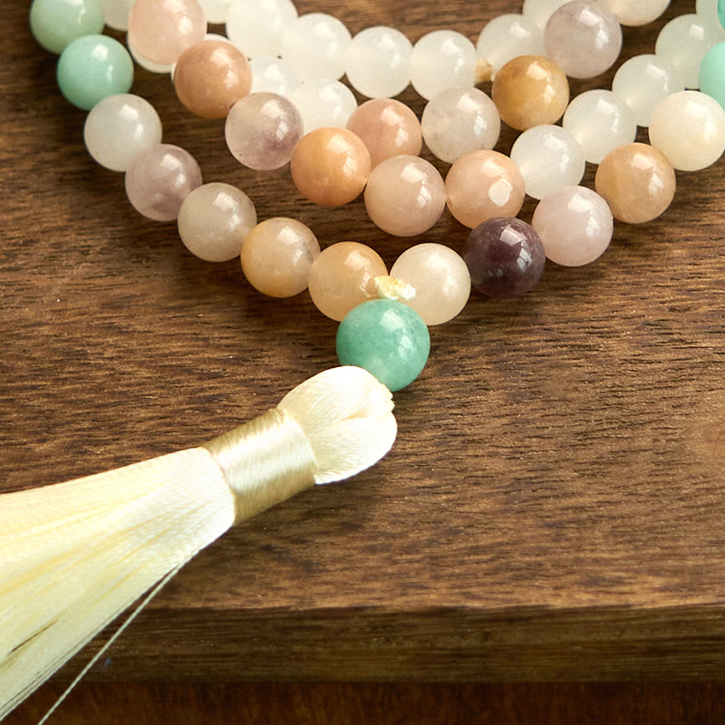 White Jade Amazonite White 108-Bead Mala Bracelet — product view 10