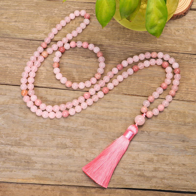 Pink Crystal 108-Bead Mala Bracelet — main product view