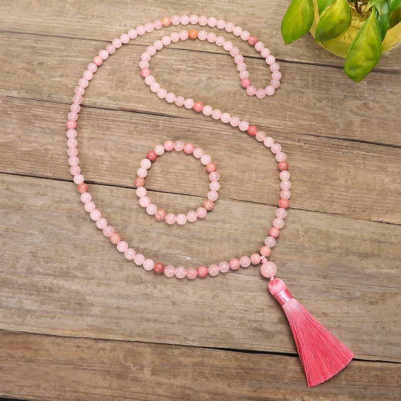 Pink Crystal 108-Bead Mala Bracelet — product view 3
