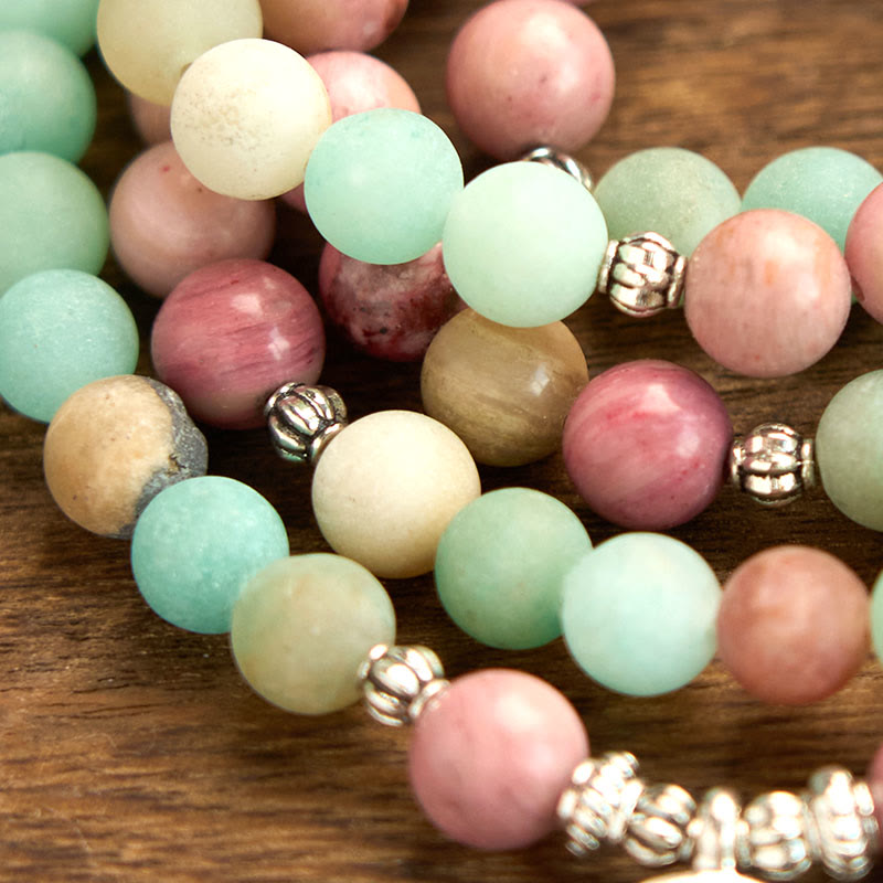 Rhodonite Amazonite Lotus 108-Bead Mala Bracelet — product view 7