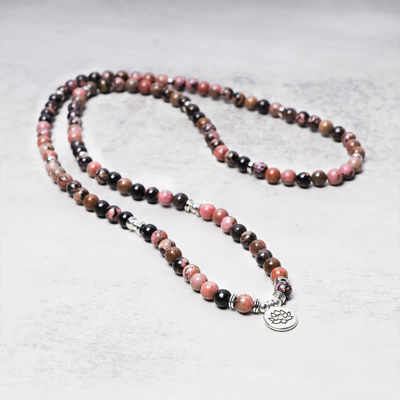 Rhodonite Lotus 108-Bead Mala Bracelet — product view 3