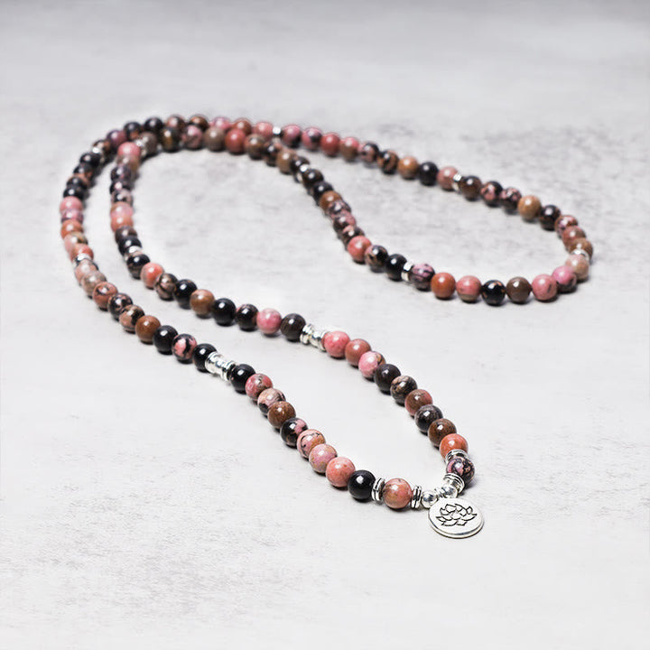 Rhodonite Lotus 108-Bead Mala Bracelet — product view 3