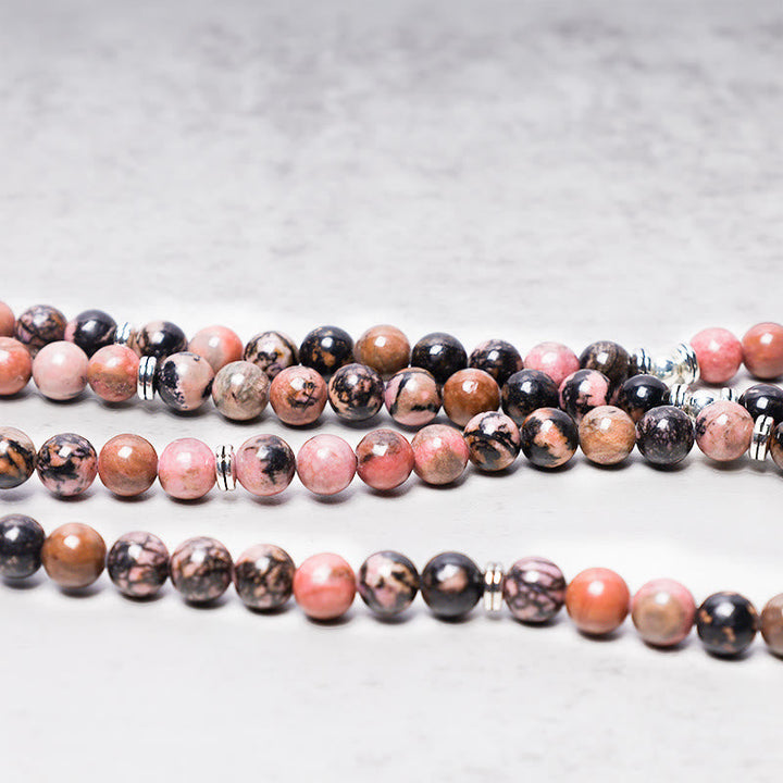 Rhodonite Lotus 108-Bead Mala Bracelet — product view 4