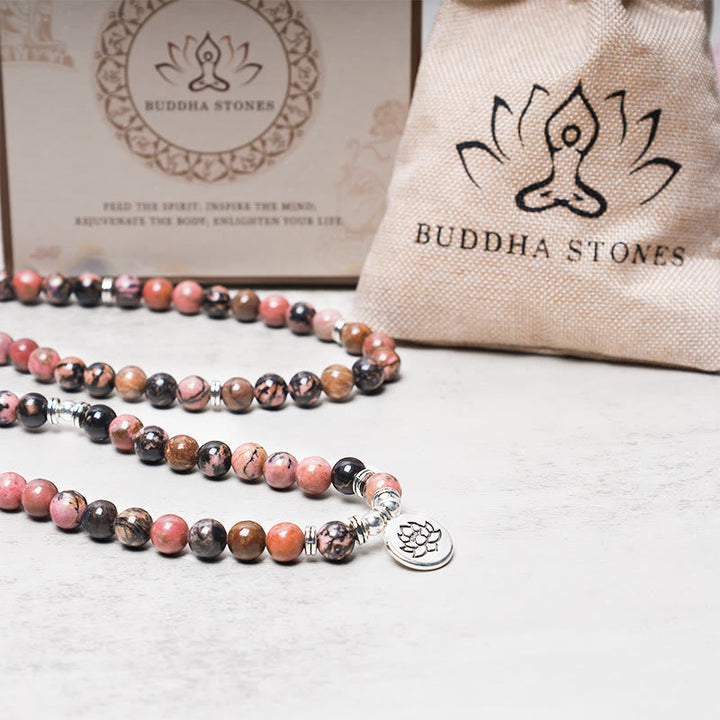 Rhodonite Lotus 108-Bead Mala Bracelet — product view 5