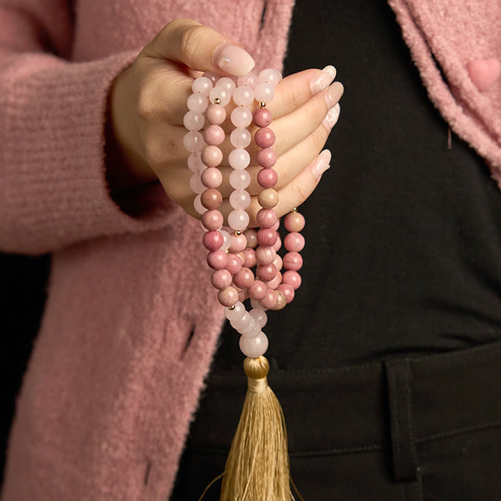 Rhodonite Rose Quartz 108-Bead Mala Bracelet — product view 3