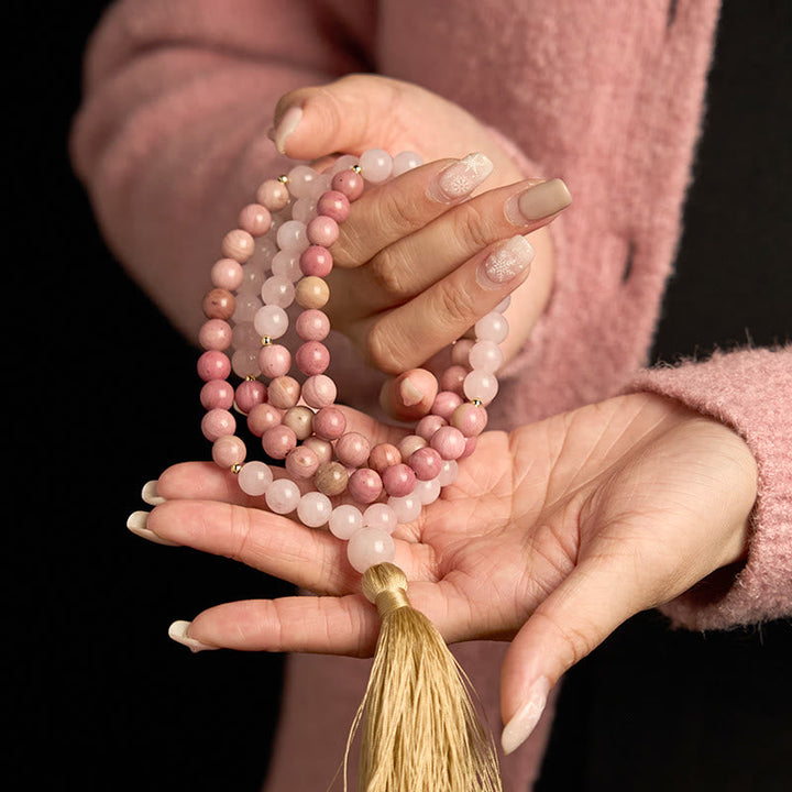 Rhodonite Rose Quartz 108-Bead Mala Bracelet — product view 4