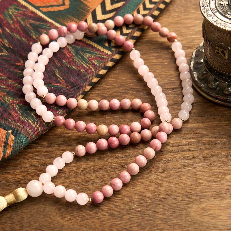 Rhodonite Rose Quartz 108-Bead Mala Bracelet — product view 5