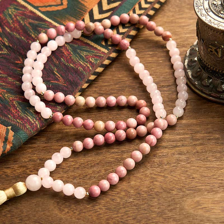 Rhodonite Rose Quartz 108-Bead Mala Bracelet — product view 5