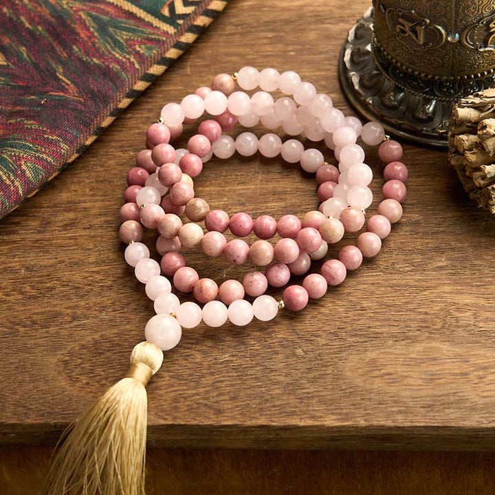 Rhodonite Rose Quartz 108-Bead Mala Bracelet — product view 6