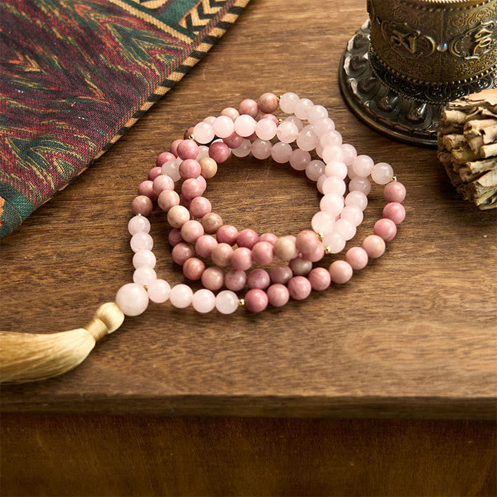 Rhodonite Rose Quartz 108-Bead Mala Bracelet — product view 7