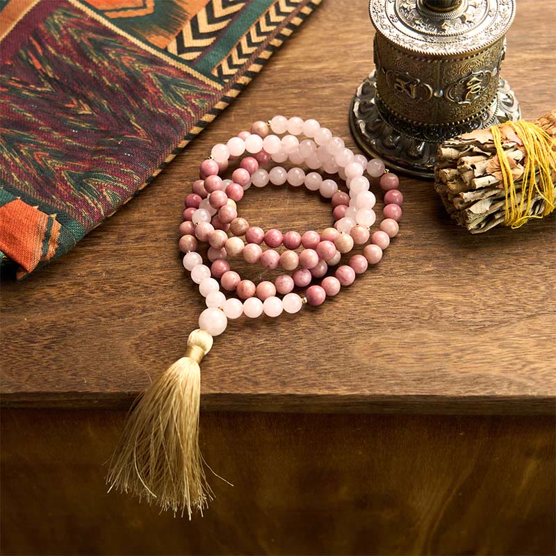 Rhodonite Rose Quartz 108-Bead Mala Bracelet — product view 8