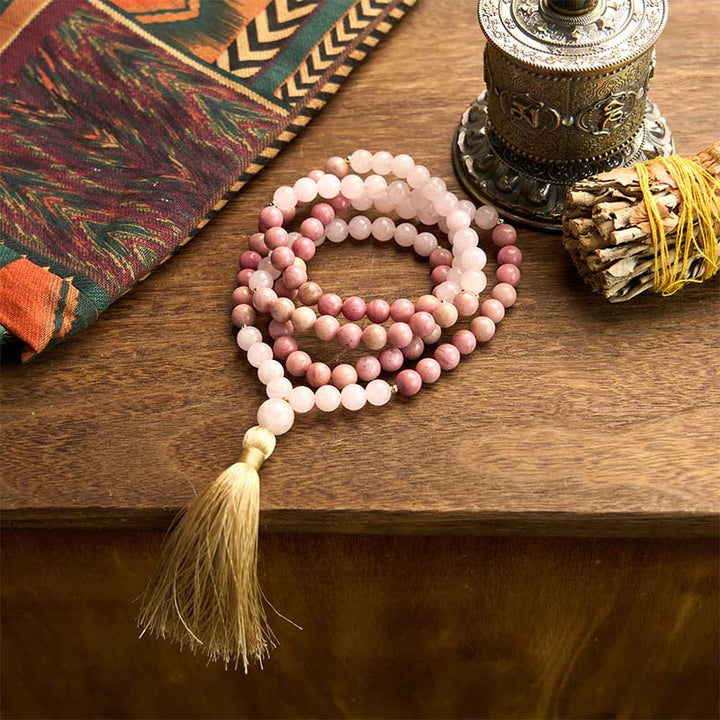 Rhodonite Rose Quartz 108-Bead Mala Bracelet — product view 8