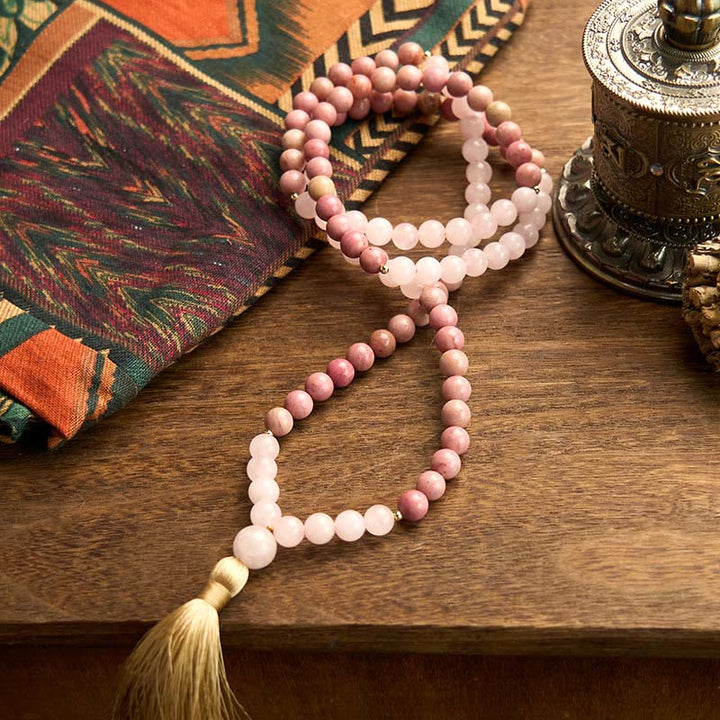 Rhodonite Rose Quartz 108-Bead Mala Bracelet — product view 9