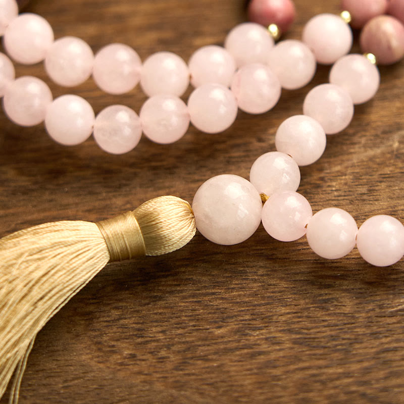 Rhodonite Rose Quartz 108-Bead Mala Bracelet — product view 10