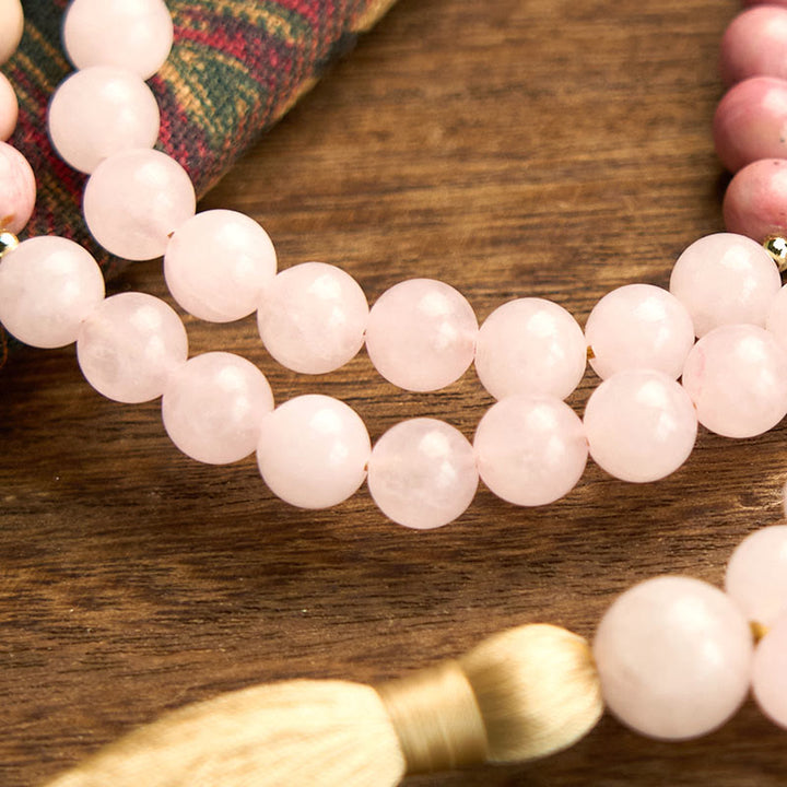 Rhodonite Rose Quartz 108-Bead Mala Bracelet — product view 11