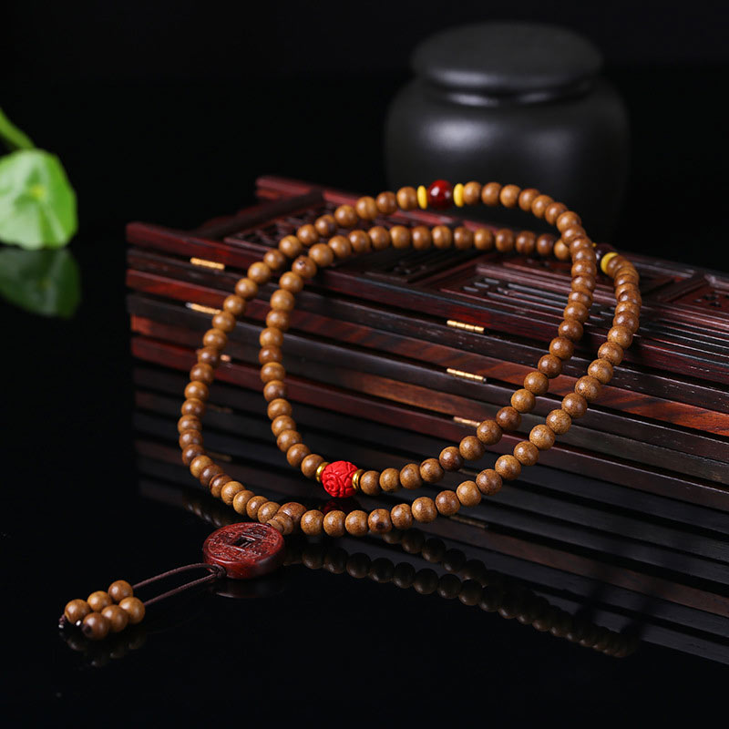 Peach Wood Bodhi Seed Lotus 108-Bead Mala Bracelet — product view 6