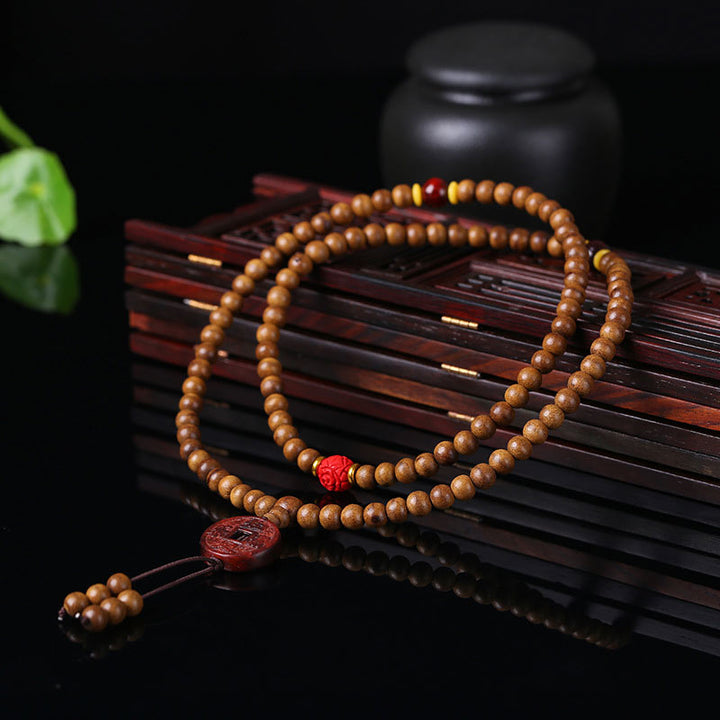 Peach Wood Bodhi Seed Lotus 108-Bead Mala Bracelet — product view 6