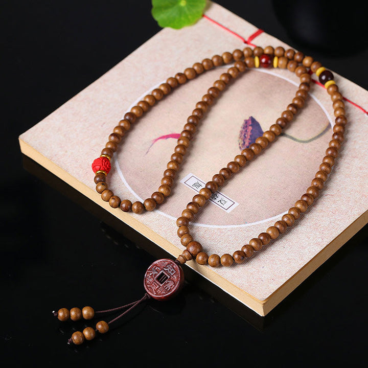 Peach Wood Bodhi Seed Lotus 108-Bead Mala Bracelet — product view 7