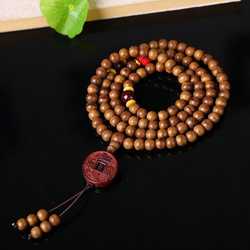 Peach Wood Bodhi Seed Lotus 108-Bead Mala Bracelet — product view 8