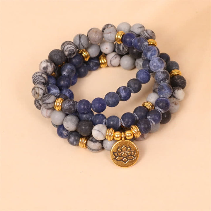 Sodalite Zebra Jasper Crystal Lotus 108-Bead Mala Bracelet — main product view
