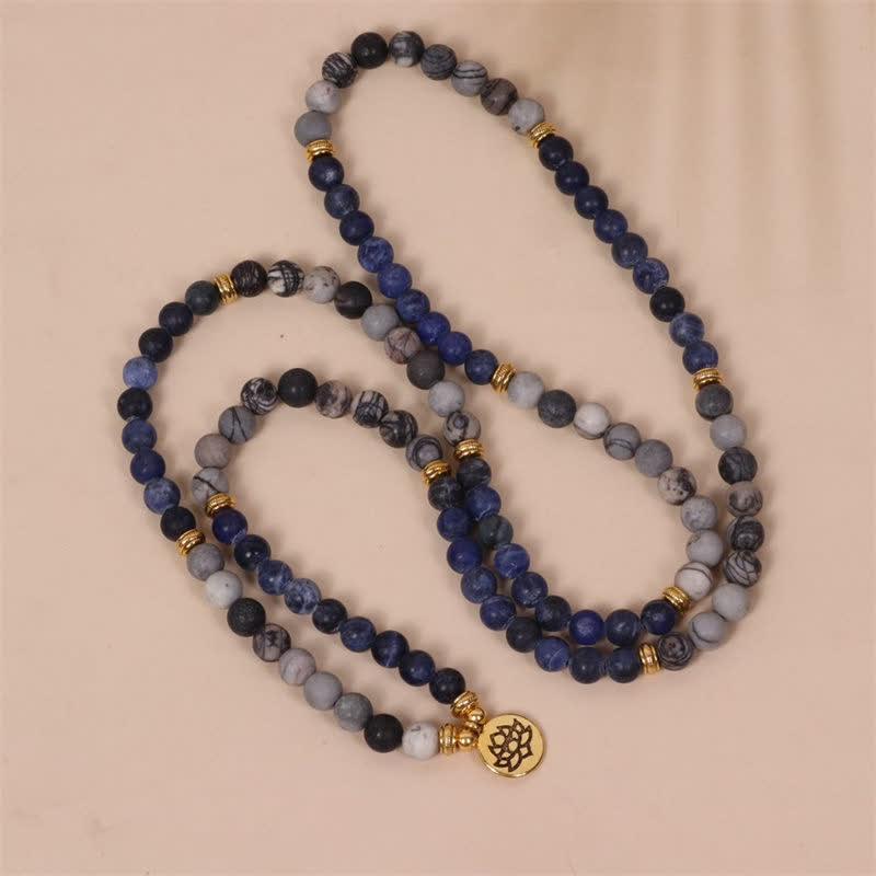 Sodalite Zebra Jasper Crystal Lotus 108-Bead Mala Bracelet — product view 4