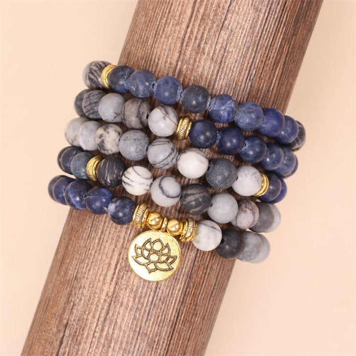 Sodalite Zebra Jasper Crystal Lotus 108-Bead Mala Bracelet — product view 5