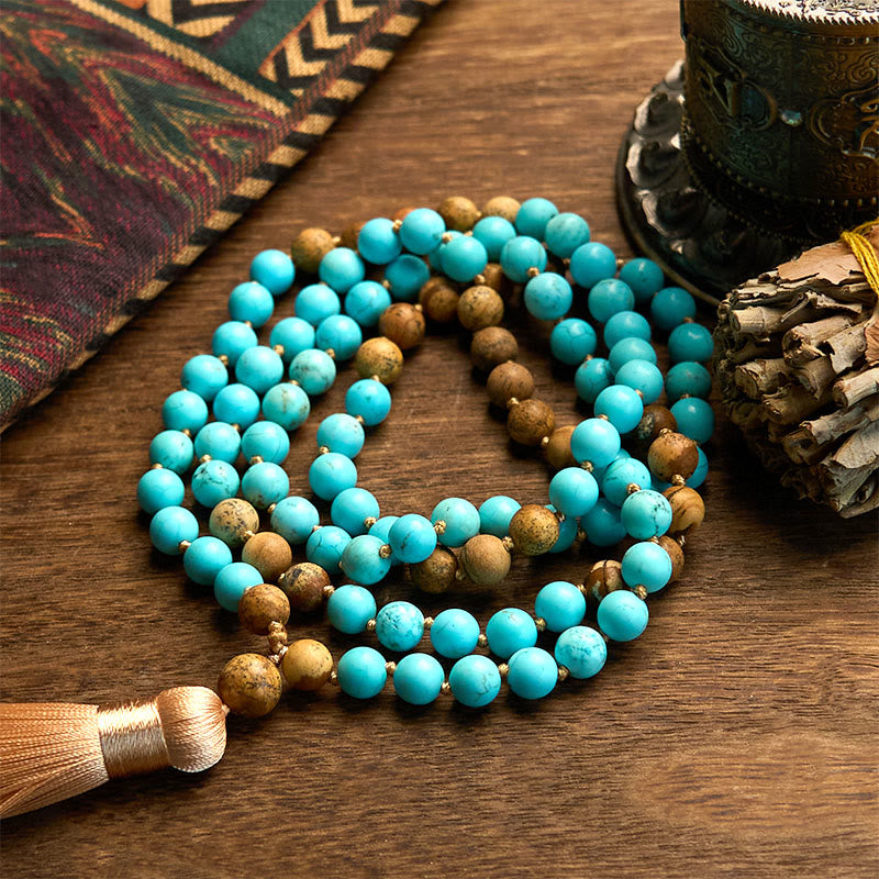 Turquoise Picture Jasper Bead 108-Bead Mala Bracelet — main product view