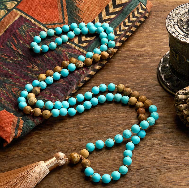 Turquoise Picture Jasper Bead 108-Bead Mala Bracelet — product view 2