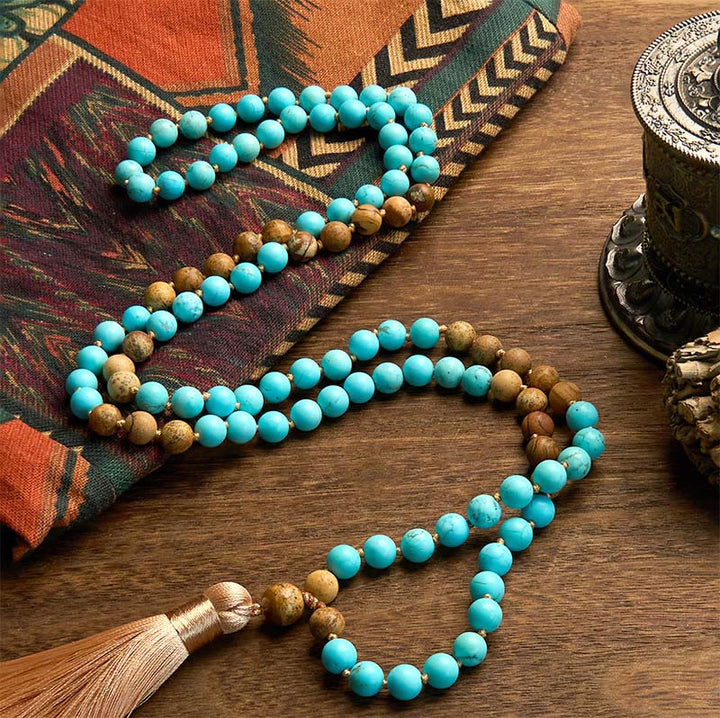 Turquoise Picture Jasper Bead 108-Bead Mala Bracelet — product view 2