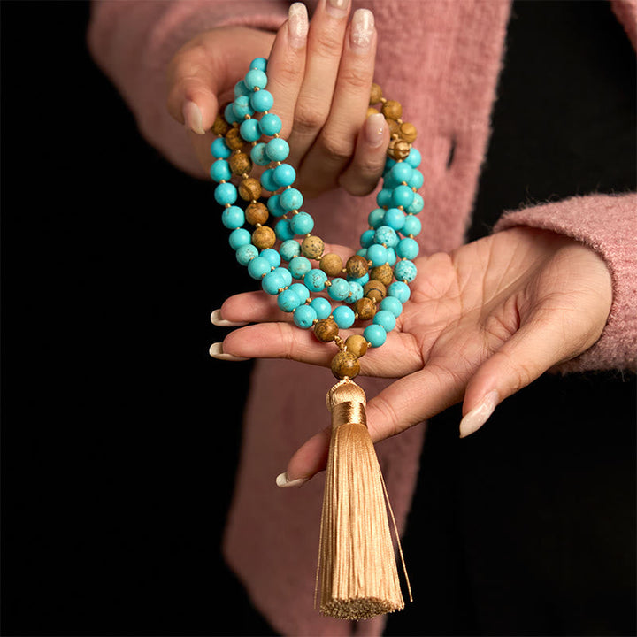 Turquoise Picture Jasper Bead 108-Bead Mala Bracelet — product view 3