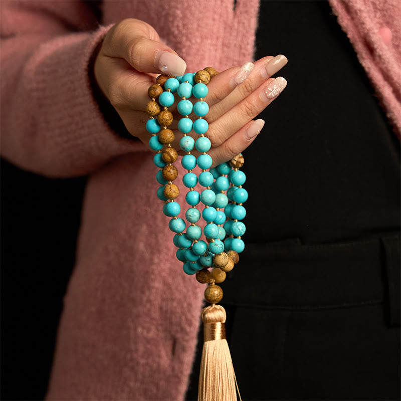 Turquoise Picture Jasper Bead 108-Bead Mala Bracelet — product view 4